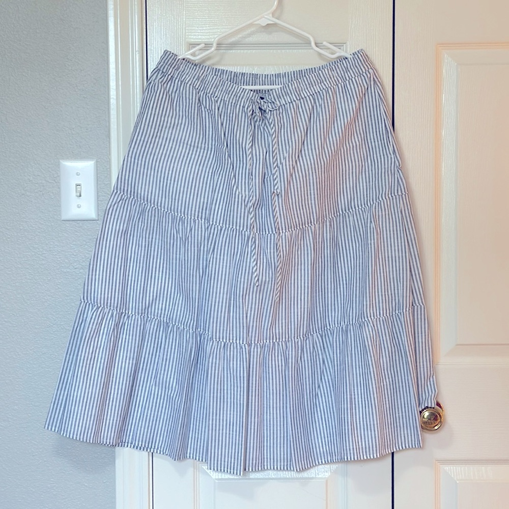 Talbots denim and white striped tiered skirt.  Great addition to any wardrobe!